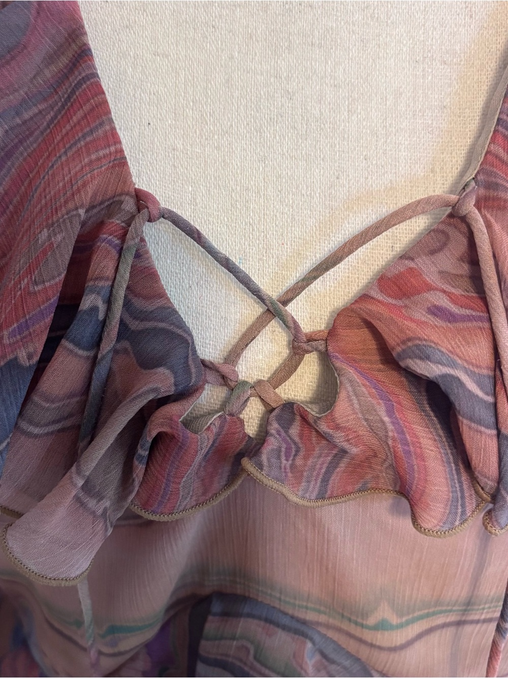 Ronny Kobo Collection Bohemian Mauve Multi-Stripe Ruffle Tie-Front Blouse Small - Picture 6 of 14